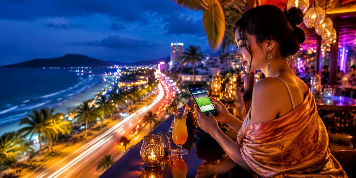 Người dùng tại Phú Quốc trải nghiệm cá cược thể thao trên điện thoại Android ban đêm